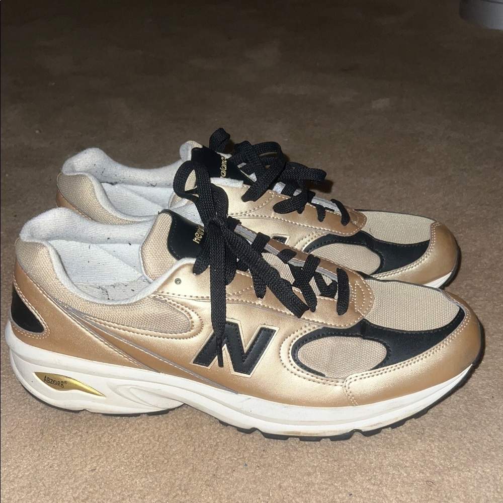 New Balance Metallic Gold and Black Running Shoes